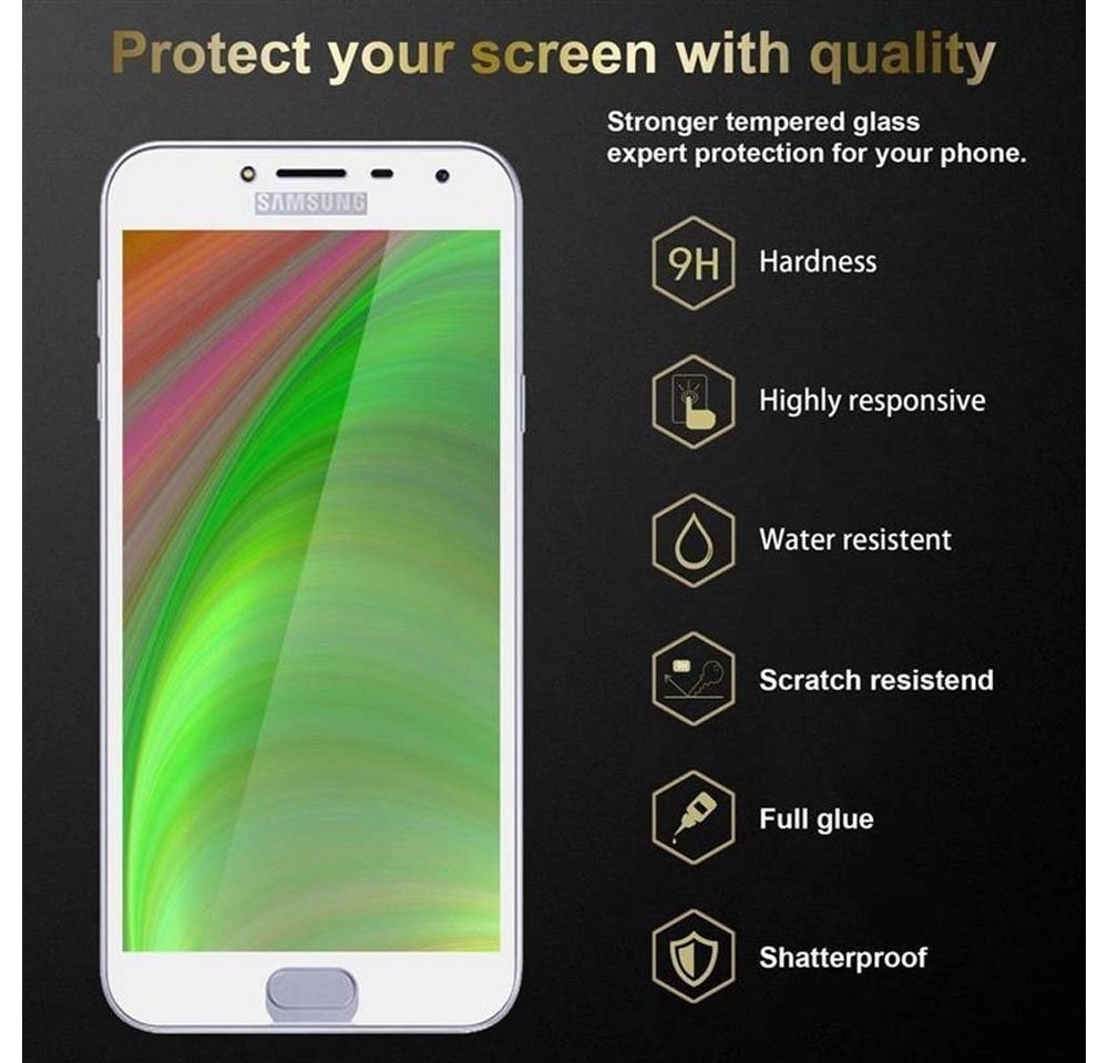 Cadorabo Vollbild Panzer Folie für Samsung Galaxy J4 2018 Schutzfolie in TRANSPARENT mit WEISS Gehärtetes (Tempered) Display-Schutzglas in 9H Härte mit 3D Touch Kompatibilität