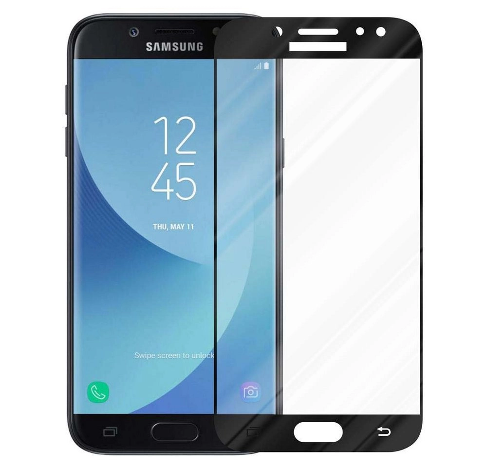 Cadorabo Vollbild Panzer Folie für Samsung Galaxy J7 2017 Schutzfolie in TRANSPARENT mit SCHWARZ Gehärtetes (Tempered) Display-Schutzglas in 9H Härte mit 3D Touch Kompatibilität