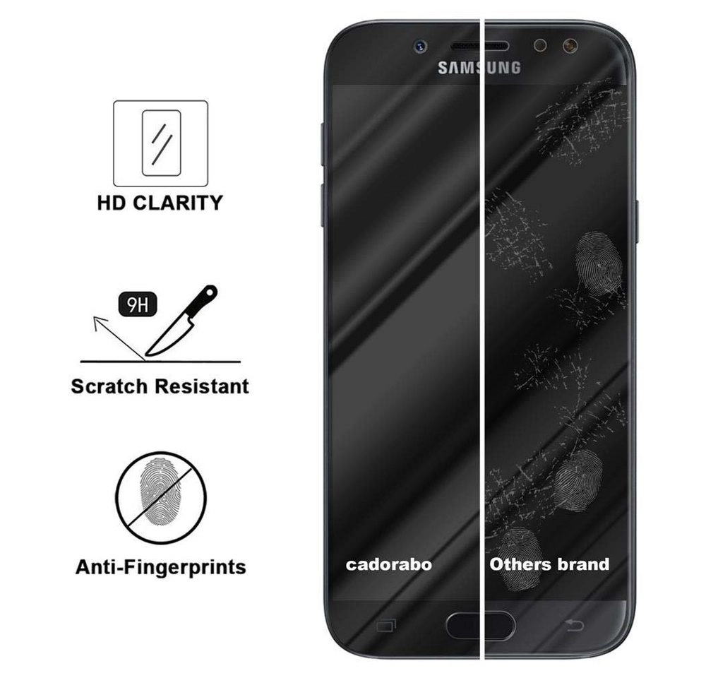 Cadorabo Vollbild Panzer Folie für Samsung Galaxy J7 2017 Schutzfolie in TRANSPARENT mit SCHWARZ Gehärtetes (Tempered) Display-Schutzglas in 9H Härte mit 3D Touch Kompatibilität