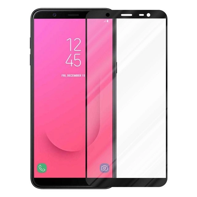 Cadorabo Vollbild Panzer Folie für Samsung Galaxy J8 2018 Schutzfolie in TRANSPARENT mit SCHWARZ Gehärtetes (Tempered) Display-Schutzglas in 9H Härte mit 3D Touch Kompatibilität