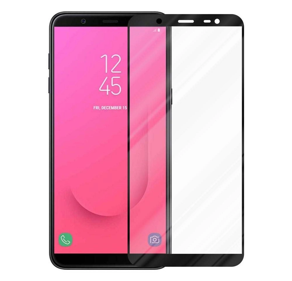 Cadorabo Vollbild Panzer Folie für Samsung Galaxy J8 2018 Schutzfolie in TRANSPARENT mit SCHWARZ Gehärtetes (Tempered) Display-Schutzglas in 9H Härte mit 3D Touch Kompatibilität