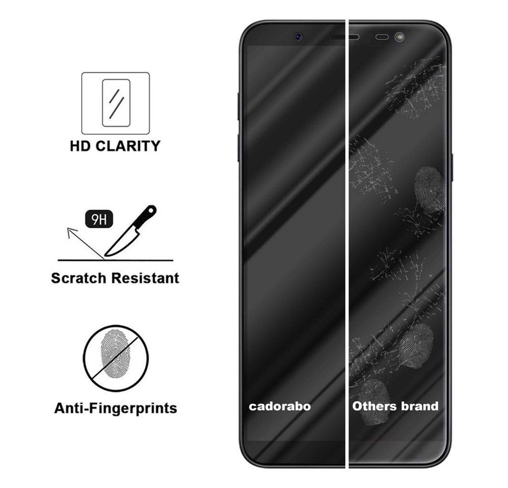 Cadorabo Vollbild Panzer Folie für Samsung Galaxy J8 2018 Schutzfolie in TRANSPARENT mit SCHWARZ Gehärtetes (Tempered) Display-Schutzglas in 9H Härte mit 3D Touch Kompatibilität