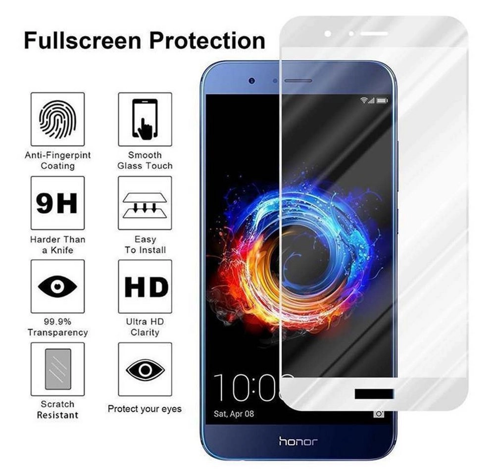 Cadorabo Vollbild Panzer Folie für Honor 8 PRO Schutzfolie in TRANSPARENT mit WEISS Gehärtetes (Tempered) Display-Schutzglas in 9H Härte mit 3D Touch Kompatibilität