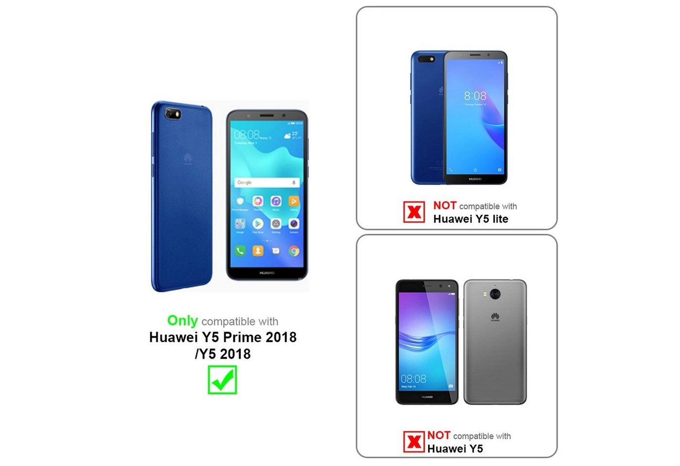 Cadorabo Panzer Folie für Huawei Y5 2018 Schutzfolie in KRISTALL KLAR Gehärtetes (Tempered) Display-Schutzglas in 9H Härte mit 3D Touch Kompatibilität