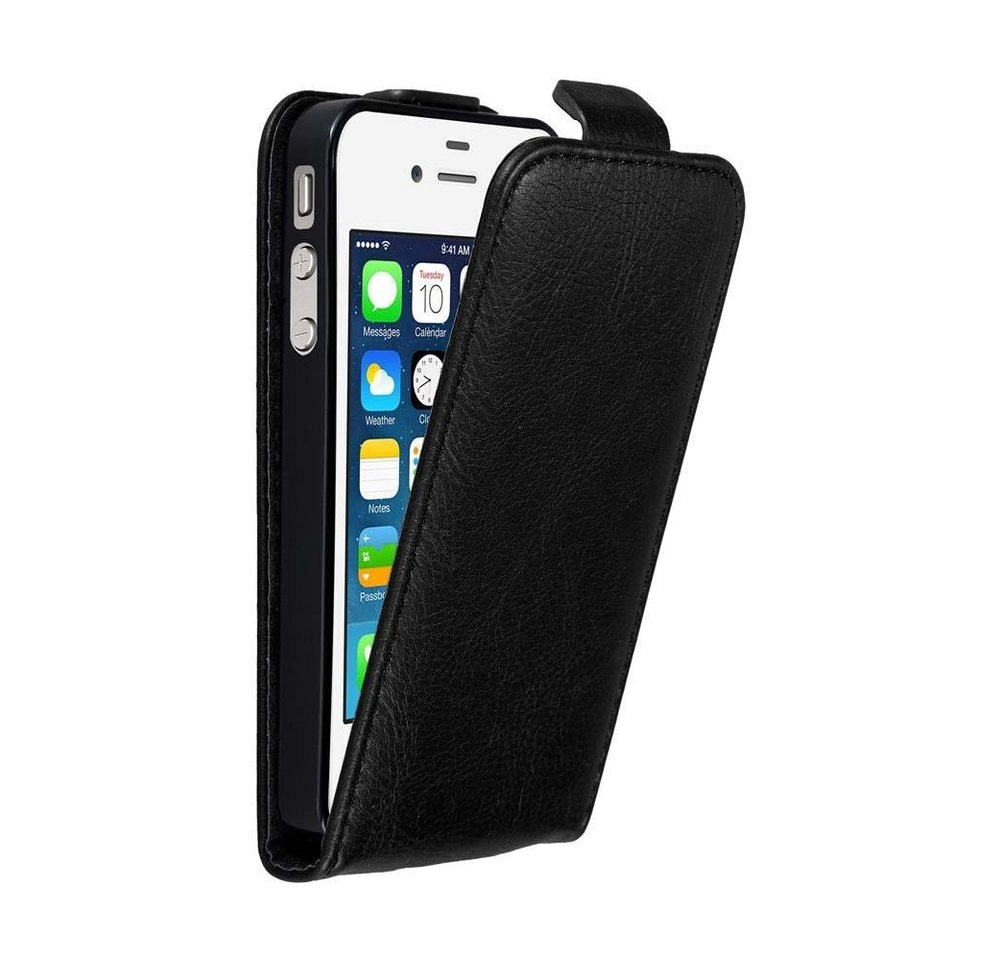 Cadorabo Hülle für Apple iPhone 4 / iPhone 4S in NACHT SCHWARZ Handyhülle im Flip Design mit unsichtbarem Magnetverschluss Case Cover Schutzhülle Etui Tasche Book Klapp Style