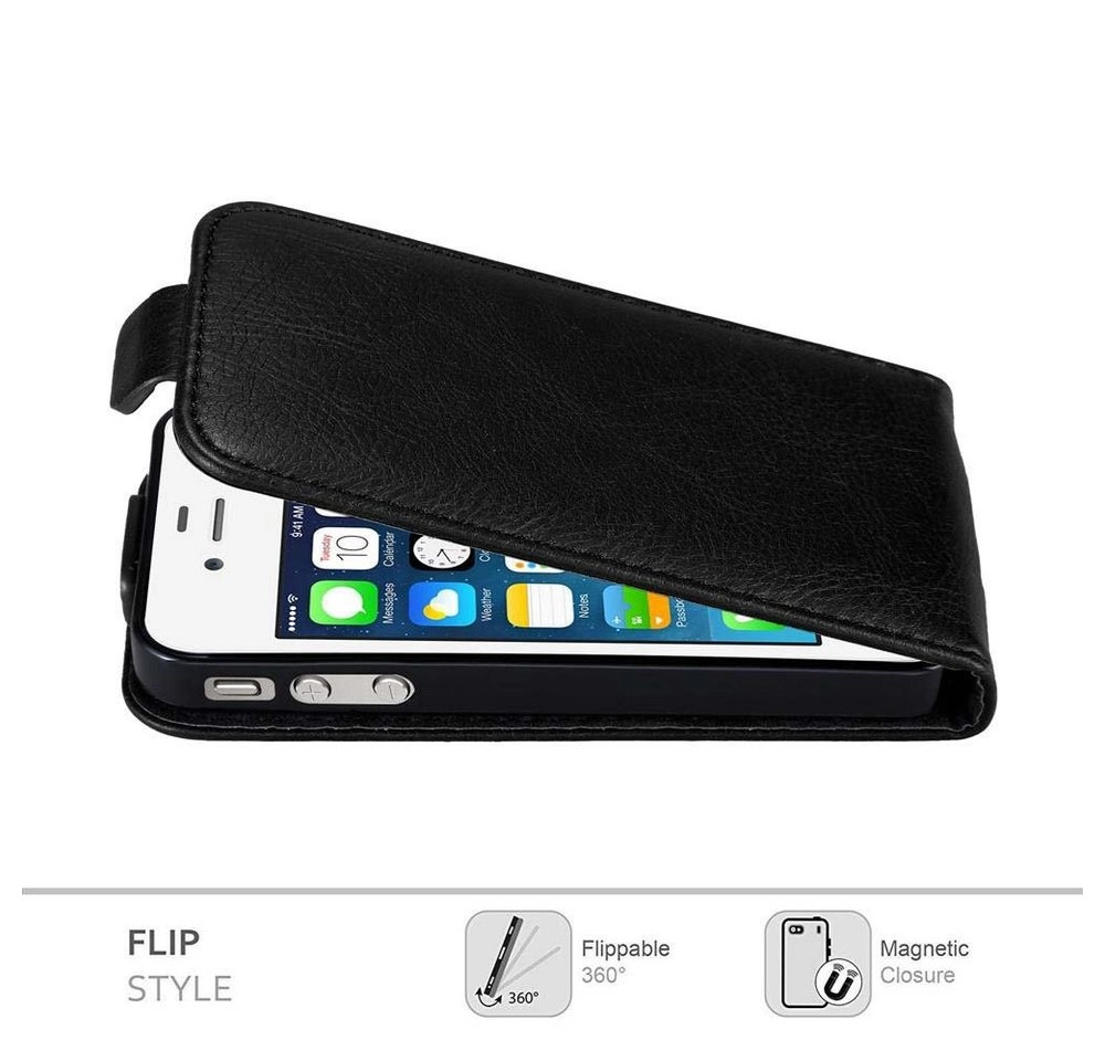 Cadorabo Hülle für Apple iPhone 4 / iPhone 4S in NACHT SCHWARZ Handyhülle im Flip Design mit unsichtbarem Magnetverschluss Case Cover Schutzhülle Etui Tasche Book Klapp Style