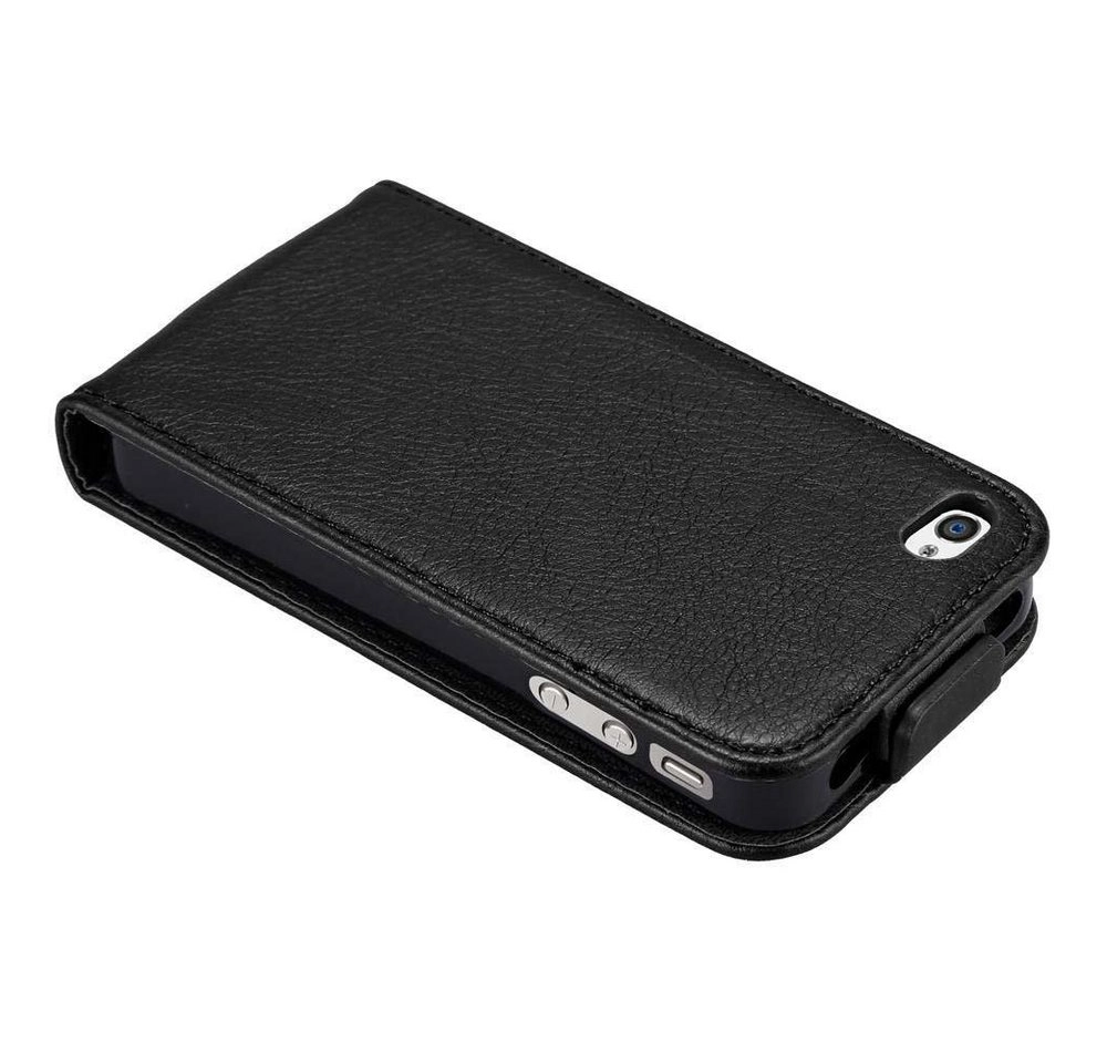 Cadorabo Hülle für Apple iPhone 4 / iPhone 4S in NACHT SCHWARZ Handyhülle im Flip Design mit unsichtbarem Magnetverschluss Case Cover Schutzhülle Etui Tasche Book Klapp Style