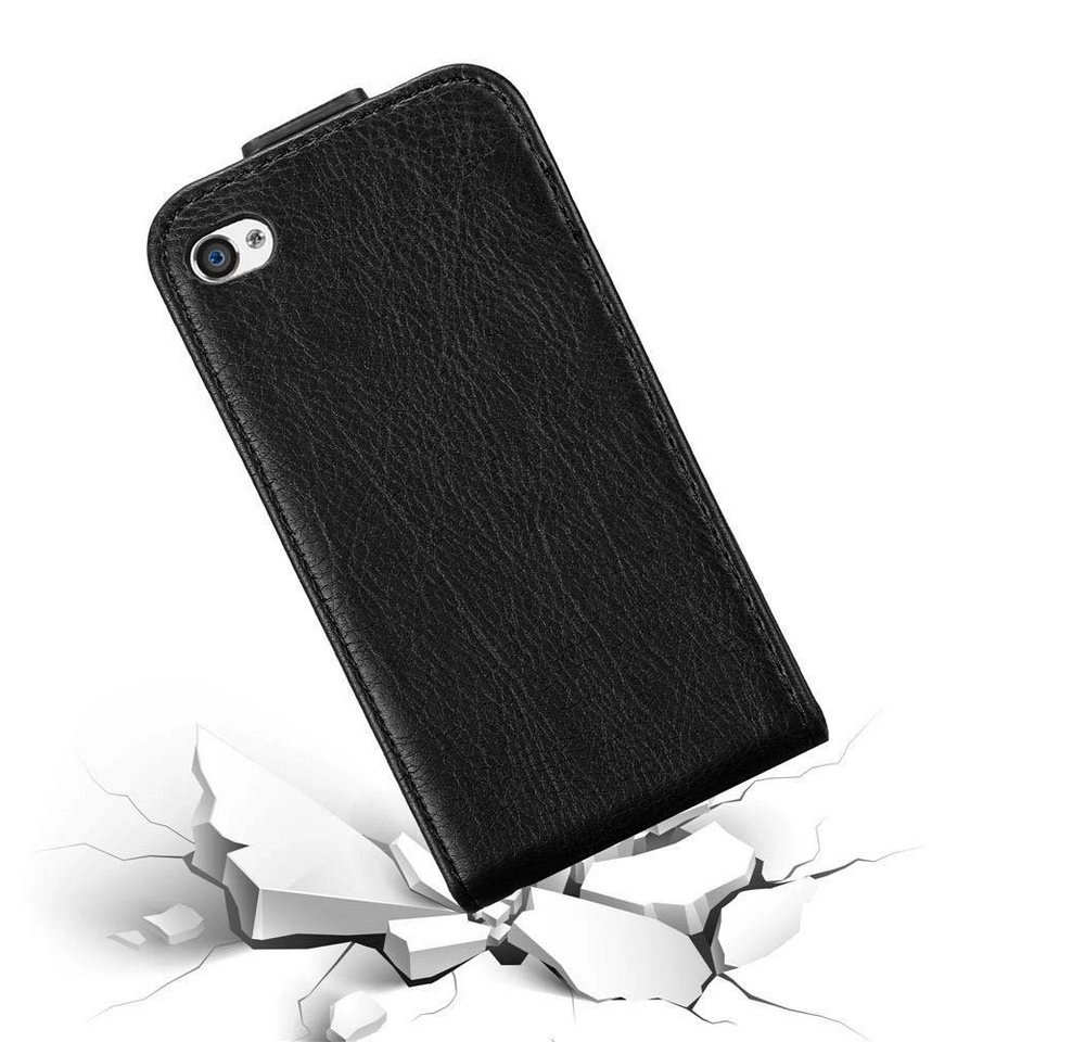Cadorabo Hülle für Apple iPhone 4 / iPhone 4S in NACHT SCHWARZ Handyhülle im Flip Design mit unsichtbarem Magnetverschluss Case Cover Schutzhülle Etui Tasche Book Klapp Style