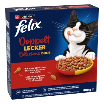 Felix Doppelt Lecker Trockenfutter Katze, Adult, Rind und Huhn 800 g
