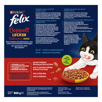 Felix Doppelt Lecker Trockenfutter Katze, Adult, Rind und Huhn 800 g