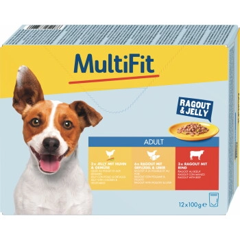 MultiFit Nassfutter Hund Ragout & Jelly Adult Multipack 12x100g