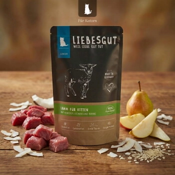 LIEBESGUT Katzenfutter Lamm mit Kokosflocken und Birne