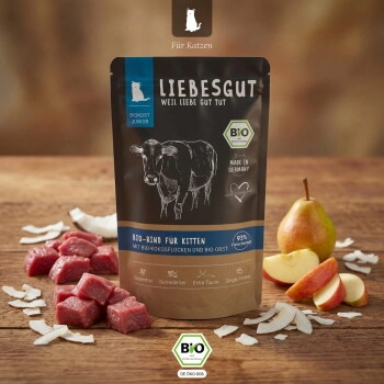 LIEBESGUT Katzenfutter Bio-Rind mit Bio-Kokosflocken und Bio-Obst