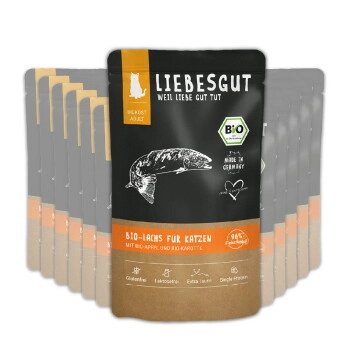 LIEBESGUT Katzenfutter Bio-Lachs mit Bio-Apfel und Bio-Karotte