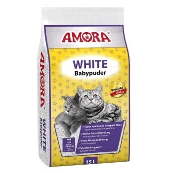 Amora White Katzenstreu m. Babypuderduft 15 Liter