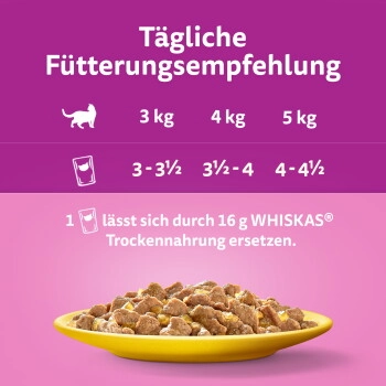 Whiskas Multipack Portionsbeutel 1+ Geflügel Auswahl 4 Varietäten Huhn, Ente, Geflügel, Truthahn in Gelee 80 x 85g