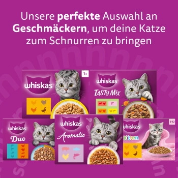 Whiskas Multipack Portionsbeutel 1+ Geflügel Auswahl 4 Varietäten Huhn, Ente, Geflügel, Truthahn in Gelee 80 x 85g