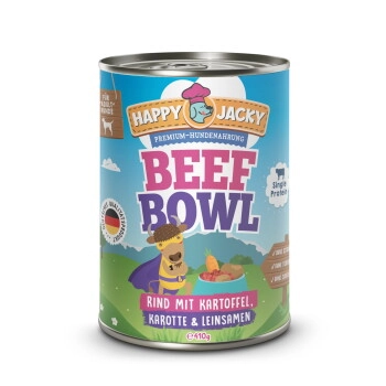 HAPPY JACKY Nassfutter Monoprotein Rind und Kartoffel 12x410 g