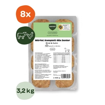 BARFER'S Würfel: Komplett-Mix Senior Rind & Huhn 8x400 g