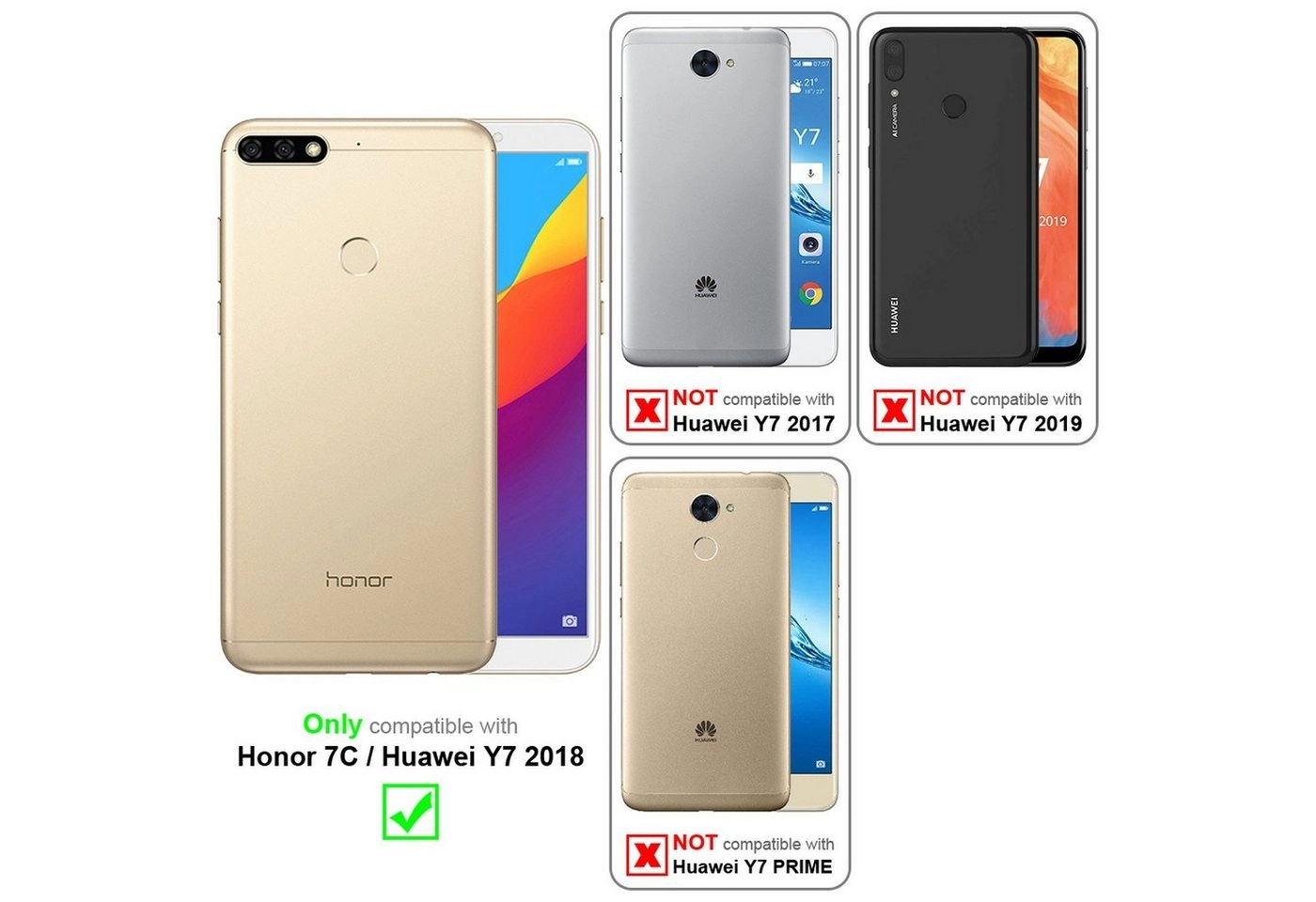 Cadorabo Vollbild Panzer Folie für Honor 7C Schutzfolie in TRANSPARENT mit WEISS Gehärtetes (Tempered) Display-Schutzglas in 9H Härte mit 3D Touch Kompatibilität