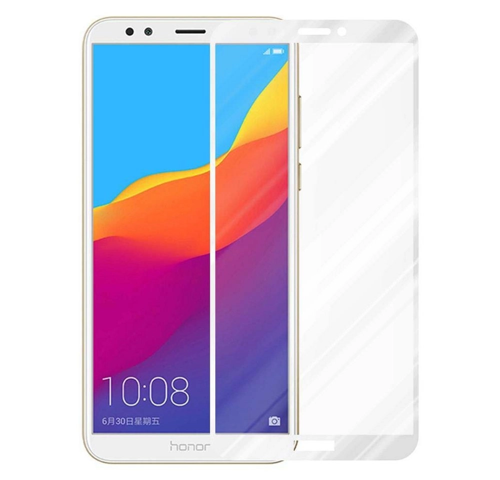 Cadorabo Vollbild Panzer Folie für Honor 7C Schutzfolie in TRANSPARENT mit WEISS Gehärtetes (Tempered) Display-Schutzglas in 9H Härte mit 3D Touch Kompatibilität