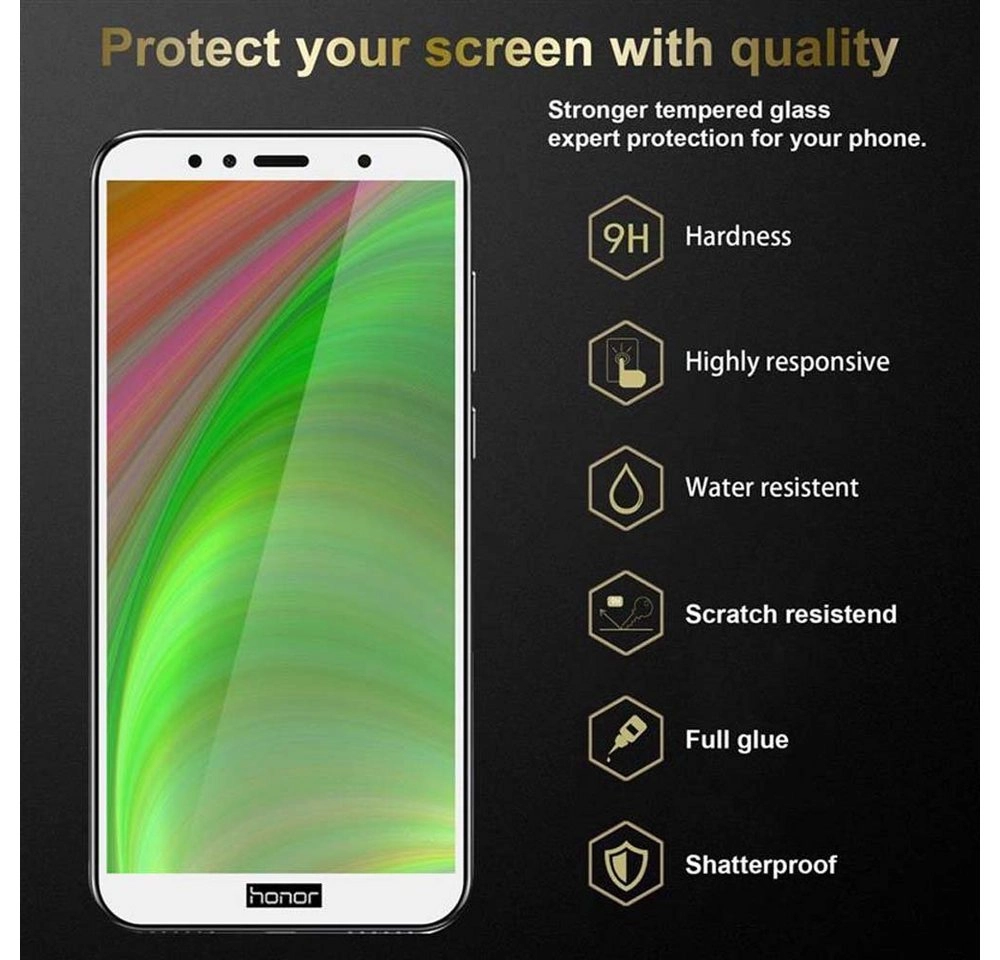 Cadorabo Vollbild Panzer Folie für Honor 7C Schutzfolie in TRANSPARENT mit WEISS Gehärtetes (Tempered) Display-Schutzglas in 9H Härte mit 3D Touch Kompatibilität