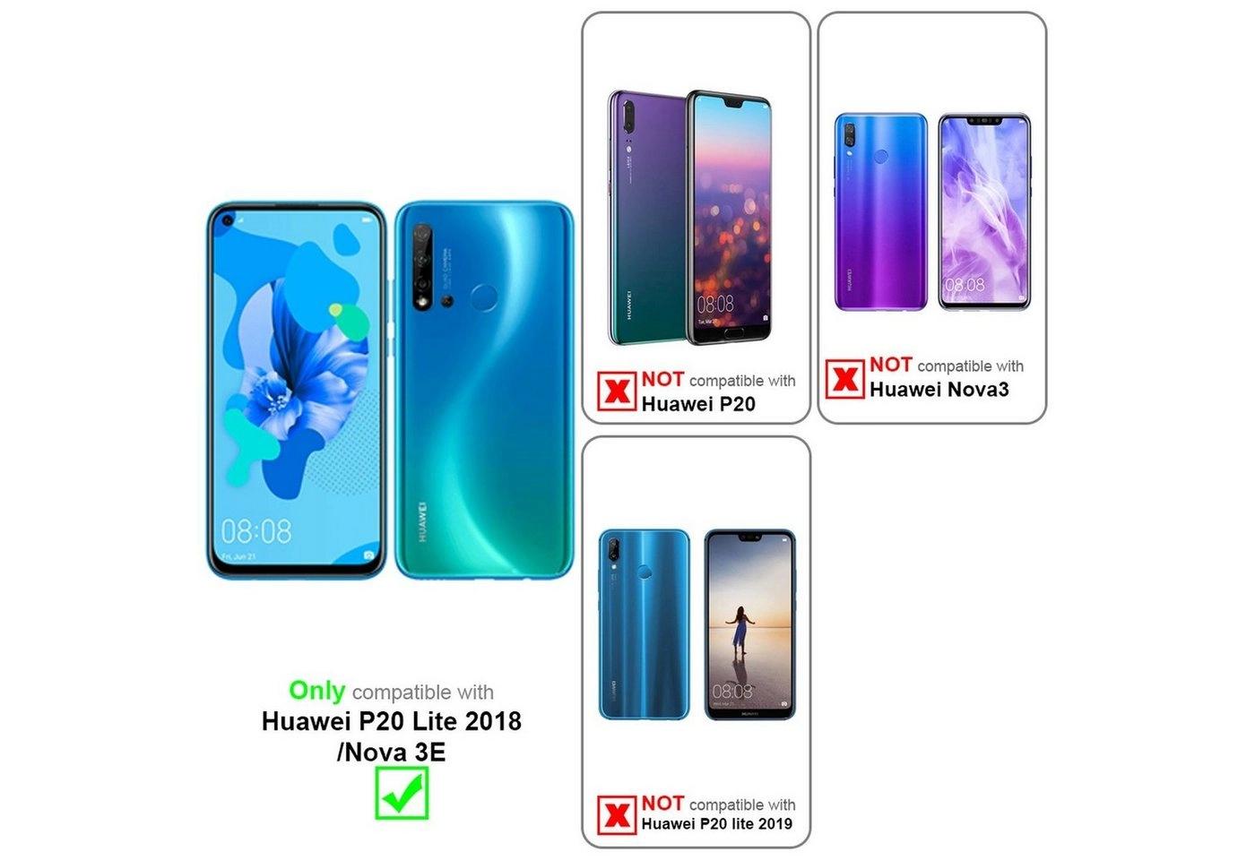 Cadorabo Vollbild Panzer Folie für Huawei P20 LITE Schutzfolie in TRANSPARENT mit SCHWARZ Gehärtetes (Tempered) Display-Schutzglas in 9H Härte mit 3D Touch Kompatibilität