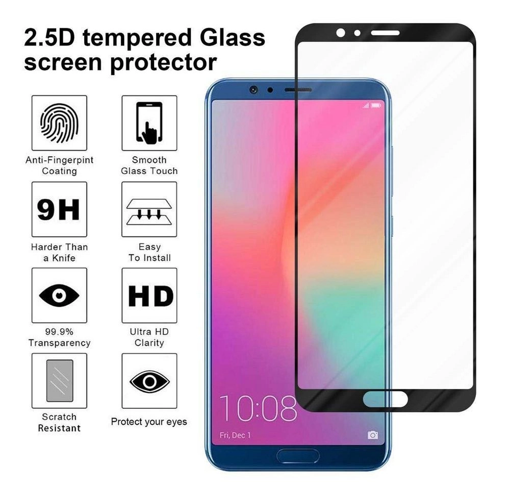 Cadorabo Vollbild Panzer Folie für Honor 10 VIEW Schutzfolie in TRANSPARENT mit SCHWARZ Gehärtetes (Tempered) Display-Schutzglas in 9H Härte mit 3D Touch Kompatibilität