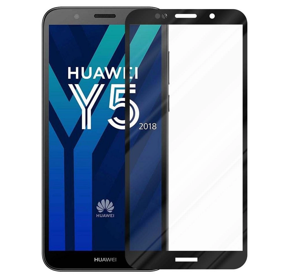 Cadorabo Vollbild Panzer Folie für Huawei Y5 2018 Schutzfolie in TRANSPARENT mit SCHWARZ Gehärtetes (Tempered) Display-Schutzglas in 9H Härte mit 3D Touch Kompatibilität
