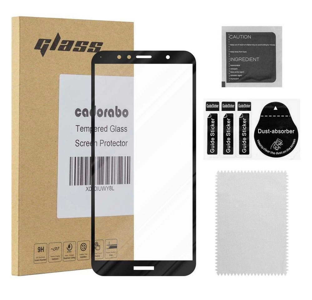 Cadorabo Vollbild Panzer Folie für Huawei Y6 Prime 2018 Schutzfolie in TRANSPARENT mit SCHWARZ Gehärtetes (Tempered) Display-Schutzglas in 9H Härte mit 3D Touch Kompatibilität