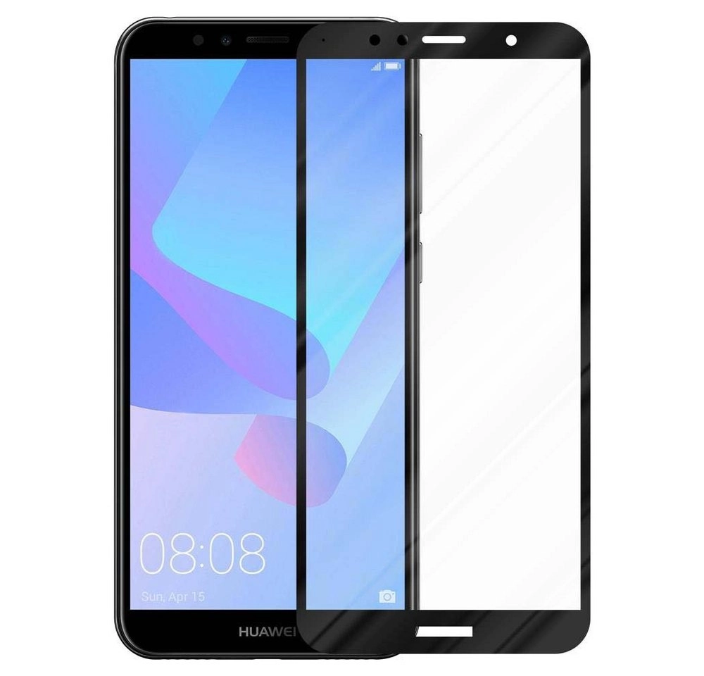 Cadorabo Vollbild Panzer Folie für Huawei Y6 Prime 2018 Schutzfolie in TRANSPARENT mit SCHWARZ Gehärtetes (Tempered) Display-Schutzglas in 9H Härte mit 3D Touch Kompatibilität