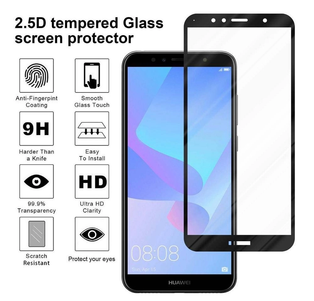 Cadorabo Vollbild Panzer Folie für Huawei Y6 Prime 2018 Schutzfolie in TRANSPARENT mit SCHWARZ Gehärtetes (Tempered) Display-Schutzglas in 9H Härte mit 3D Touch Kompatibilität