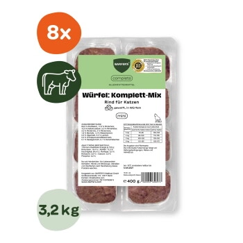 BARFER'S Würfel: Komplett-Mix Rind für Katzen 8x400 g