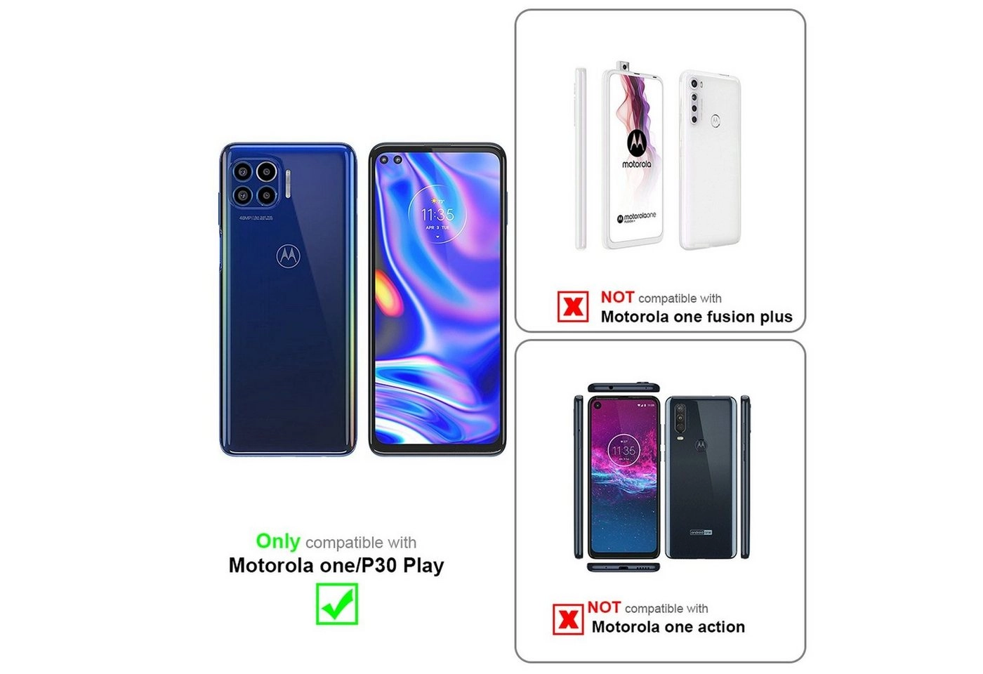 Cadorabo Panzer Folie für Motorola MOTO ONE Schutzfolie in KRISTALL KLAR Gehärtetes (Tempered) Display-Schutzglas in 9H Härte mit 3D Touch Kompatibilität