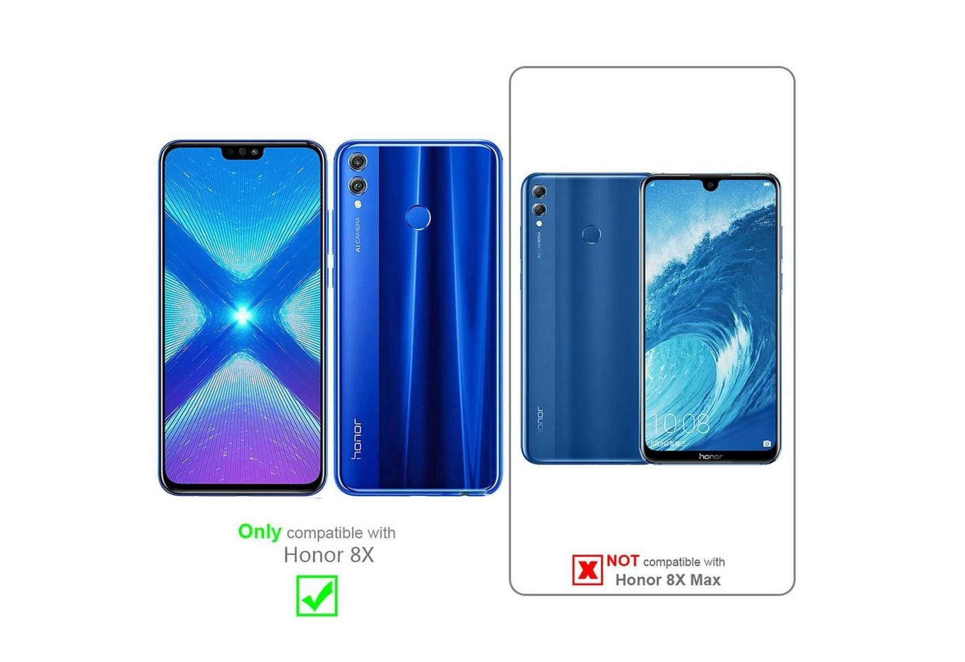 Cadorabo Vollbild Panzer Folie für Honor 8X Schutzfolie in TRANSPARENT mit SCHWARZ Gehärtetes (Tempered) Display-Schutzglas in 9H Härte mit 3D Touch Kompatibilität
