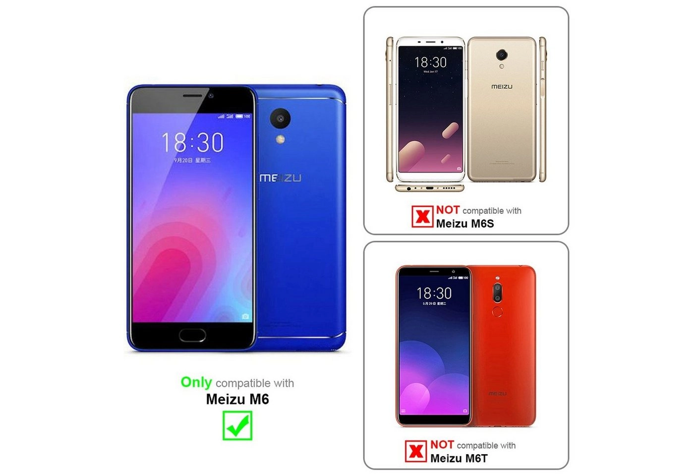 Cadorabo Vollbild Panzer Folie für MEIZU M6 Schutzfolie in TRANSPARENT mit WEISS Gehärtetes (Tempered) Display-Schutzglas in 9H Härte mit 3D Touch Kompatibilität