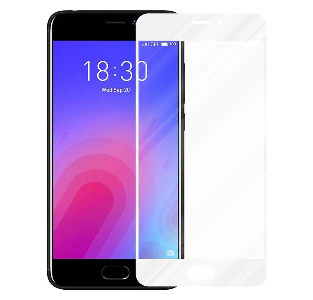 Cadorabo Vollbild Panzer Folie für MEIZU M6 Schutzfolie in TRANSPARENT mit WEISS Gehärtetes (Tempered) Display-Schutzglas in 9H Härte mit 3D Touch Kompatibilität