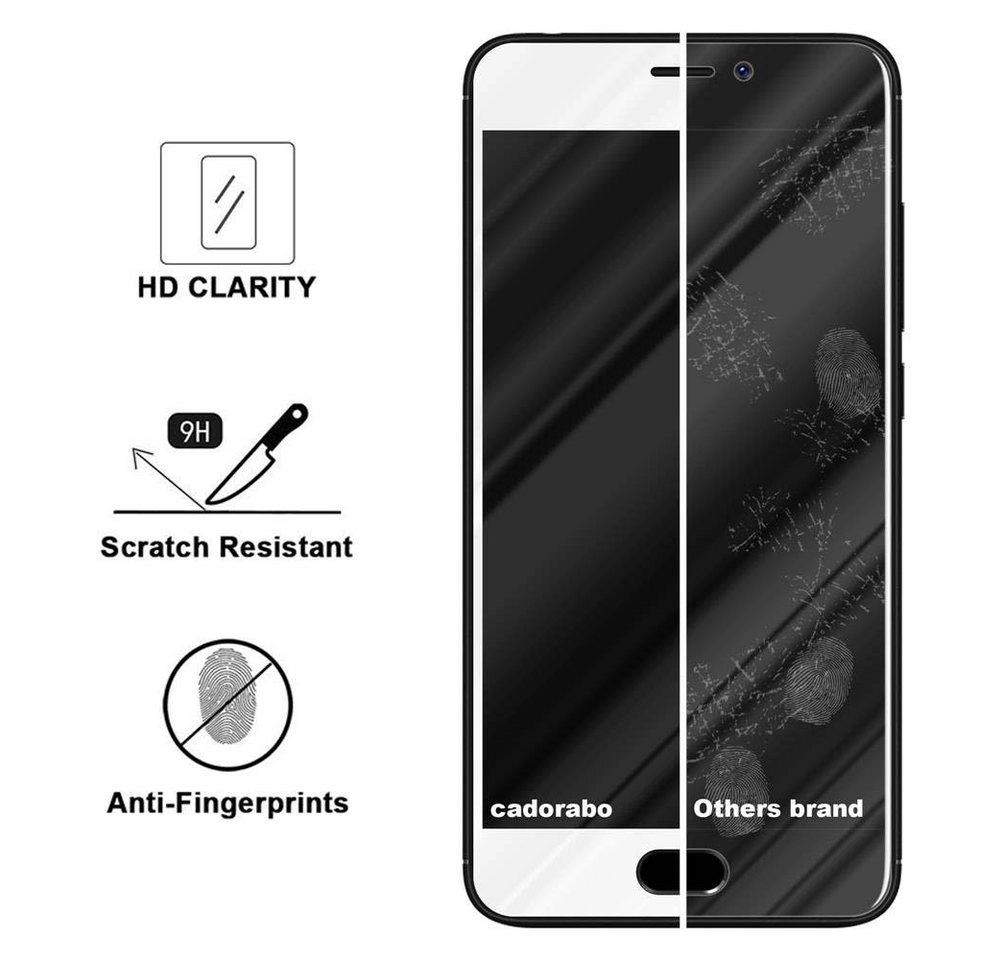 Cadorabo Vollbild Panzer Folie für MEIZU M6 Schutzfolie in TRANSPARENT mit WEISS Gehärtetes (Tempered) Display-Schutzglas in 9H Härte mit 3D Touch Kompatibilität