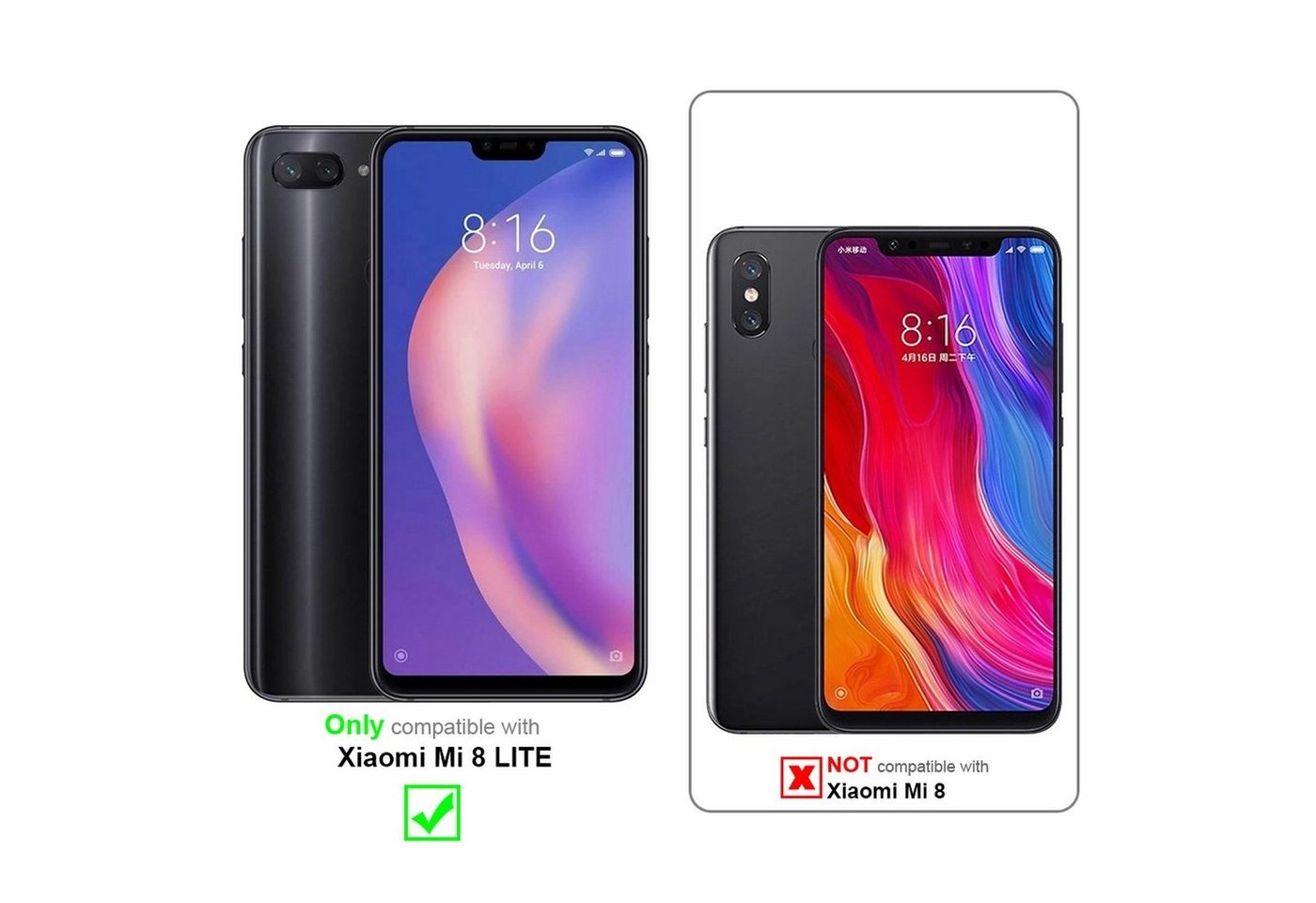 Cadorabo Vollbild Panzer Folie für Xiaomi Mi 8 Lite Schutzfolie in TRANSPARENT mit WEISS Gehärtetes (Tempered) Display-Schutzglas in 9H Härte mit 3D Touch Kompatibilität