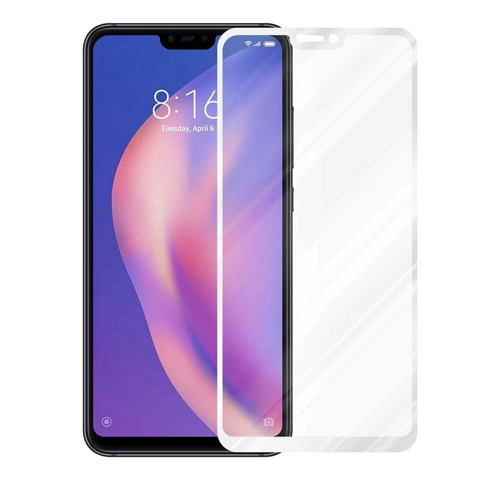 Cadorabo Vollbild Panzer Folie für Xiaomi Mi 8 Lite Schutzfolie in TRANSPARENT mit WEISS Gehärtetes (Tempered) Display-Schutzglas in 9H Härte mit 3D Touch Kompatibilität