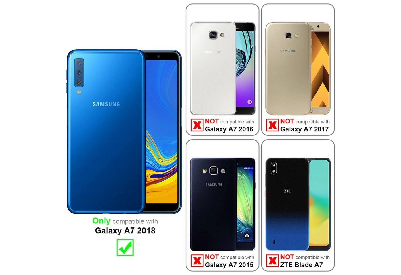 Cadorabo Panzer Folie für Samsung Galaxy A7 2018 Schutzfolie in KRISTALL KLAR Gehärtetes (Tempered) Display-Schutzglas in 9H Härte mit 3D Touch Kompatibilität