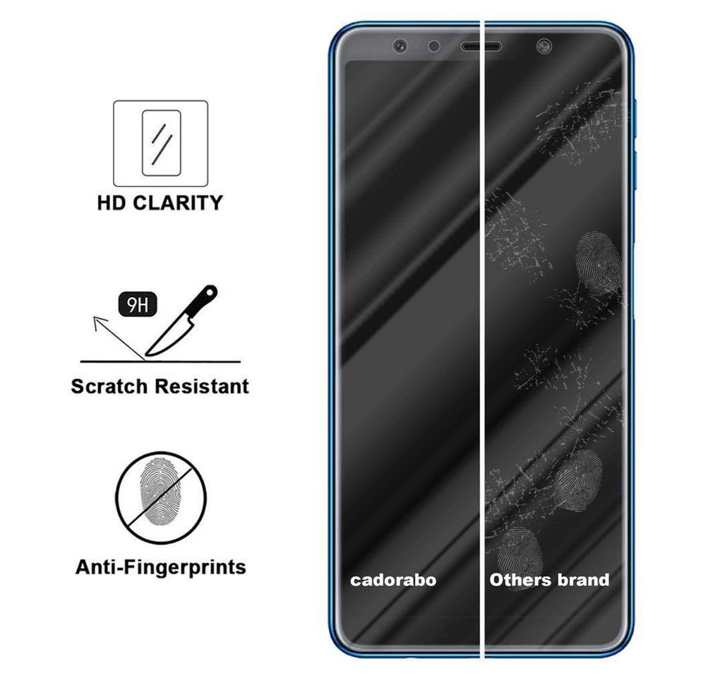 Cadorabo Panzer Folie für Samsung Galaxy A7 2018 Schutzfolie in KRISTALL KLAR Gehärtetes (Tempered) Display-Schutzglas in 9H Härte mit 3D Touch Kompatibilität