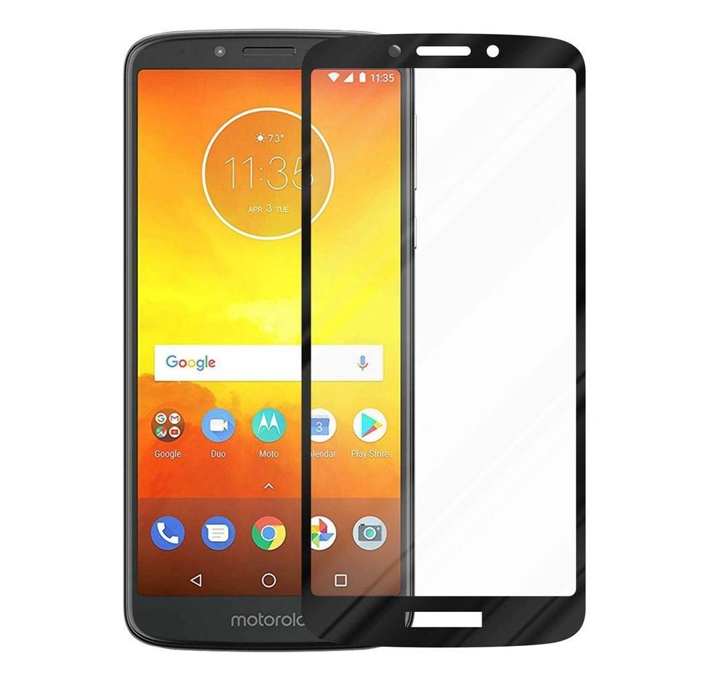 Cadorabo Vollbild Panzer Folie für Motorola MOTO E5 Schutzfolie in TRANSPARENT mit SCHWARZ Gehärtetes (Tempered) Display-Schutzglas in 9H Härte mit 3D Touch Kompatibilität