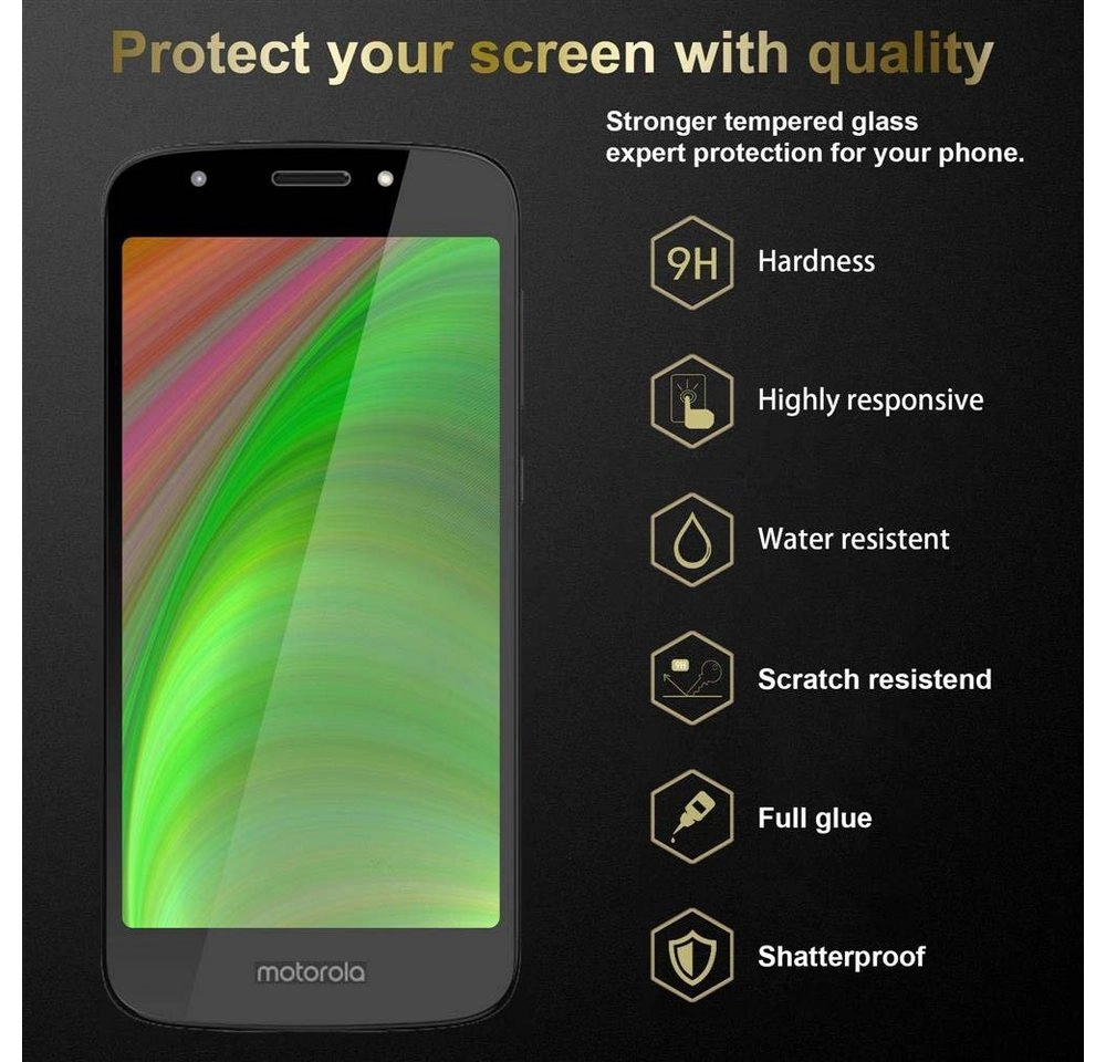 Cadorabo Vollbild Panzer Folie für Motorola MOTO E5 Schutzfolie in TRANSPARENT mit SCHWARZ Gehärtetes (Tempered) Display-Schutzglas in 9H Härte mit 3D Touch Kompatibilität