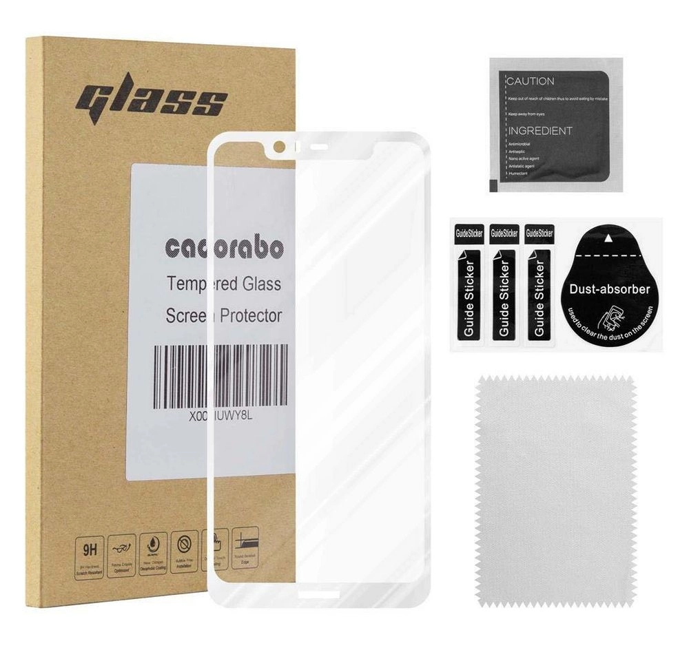 Cadorabo Vollbild Panzer Folie für Nokia 5.1 PLUS Schutzfolie in TRANSPARENT mit WEISS Gehärtetes (Tempered) Display-Schutzglas in 9H Härte mit 3D Touch Kompatibilität
