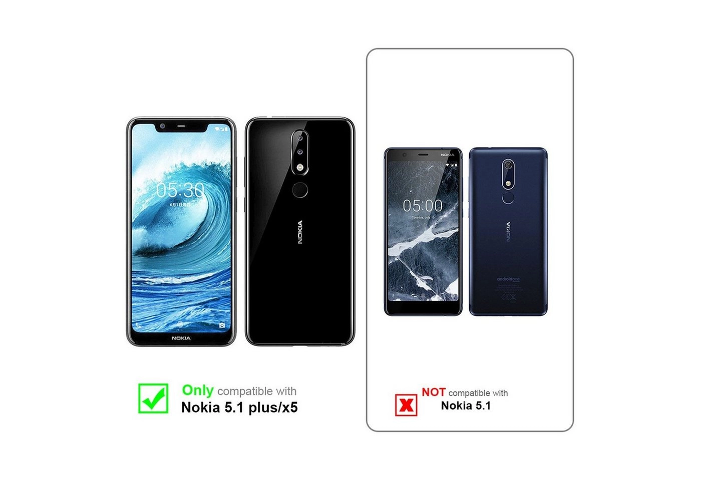 Cadorabo Vollbild Panzer Folie für Nokia 5.1 PLUS Schutzfolie in TRANSPARENT mit WEISS Gehärtetes (Tempered) Display-Schutzglas in 9H Härte mit 3D Touch Kompatibilität