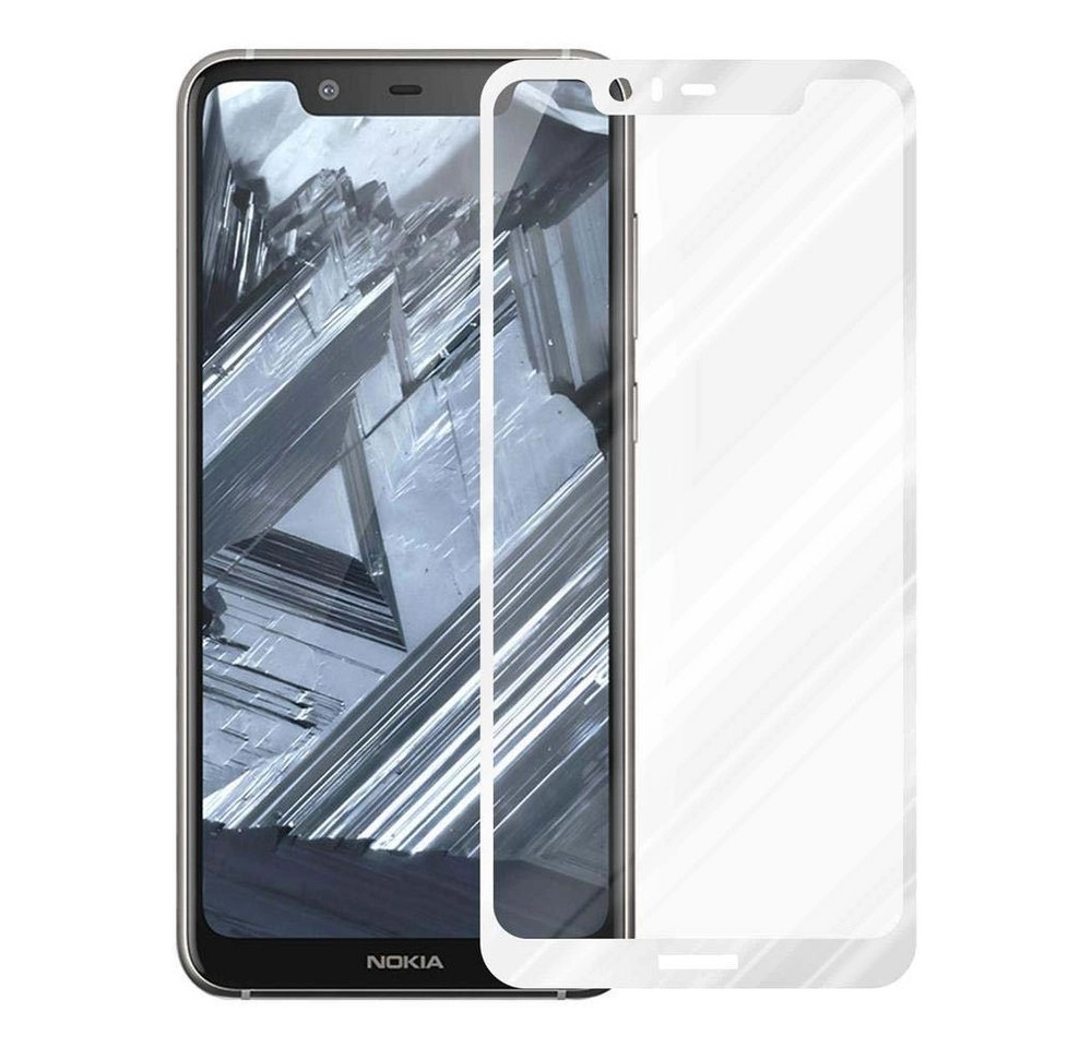 Cadorabo Vollbild Panzer Folie für Nokia 5.1 PLUS Schutzfolie in TRANSPARENT mit WEISS Gehärtetes (Tempered) Display-Schutzglas in 9H Härte mit 3D Touch Kompatibilität
