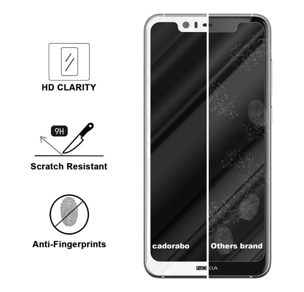 Cadorabo Vollbild Panzer Folie für Nokia 5.1 PLUS Schutzfolie in TRANSPARENT mit WEISS Gehärtetes (Tempered) Display-Schutzglas in 9H Härte mit 3D Touch Kompatibilität