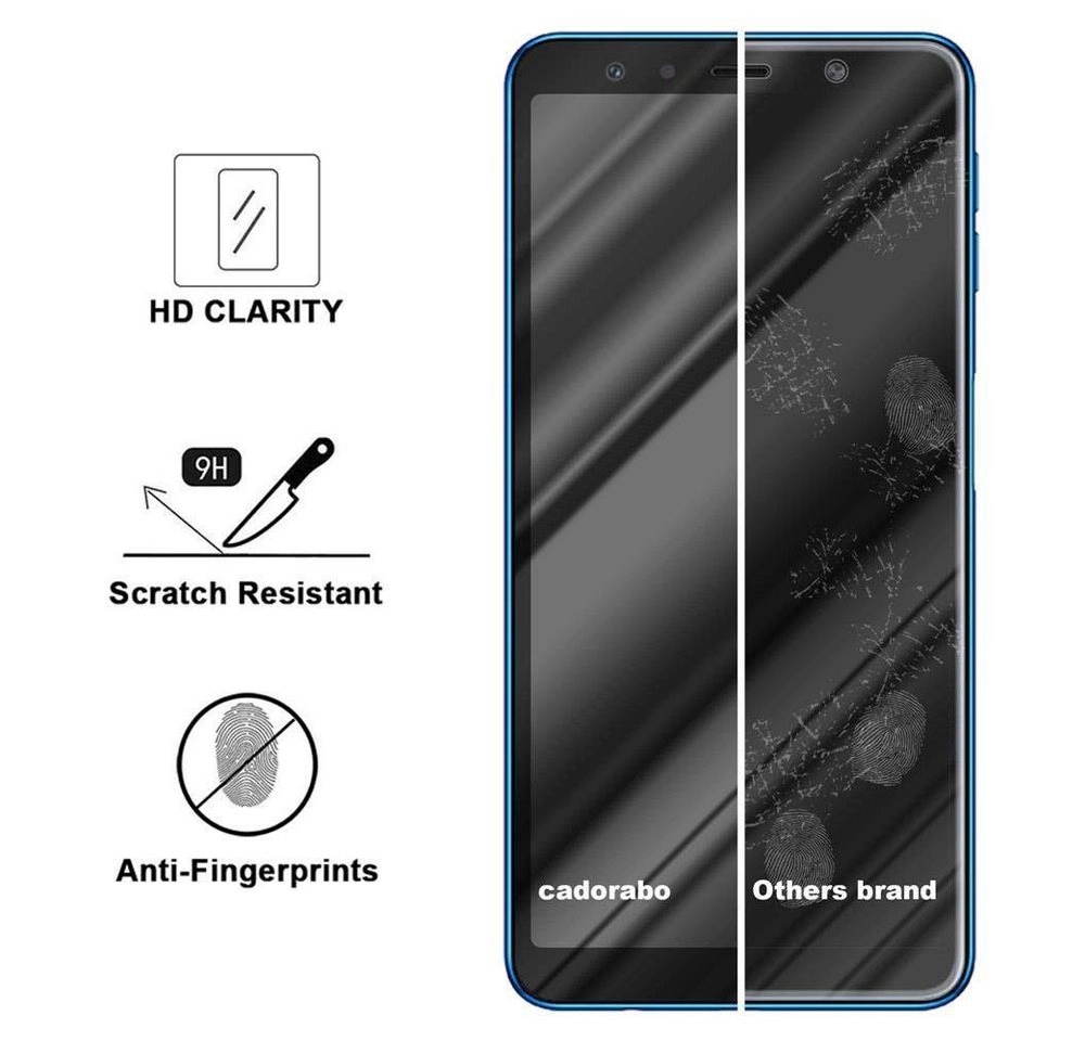 Cadorabo Vollbild Panzer Folie für Samsung Galaxy A7 2018 Schutzfolie in TRANSPARENT mit SCHWARZ Gehärtetes (Tempered) Display-Schutzglas in 9H Härte mit 3D Touch Kompatibilität