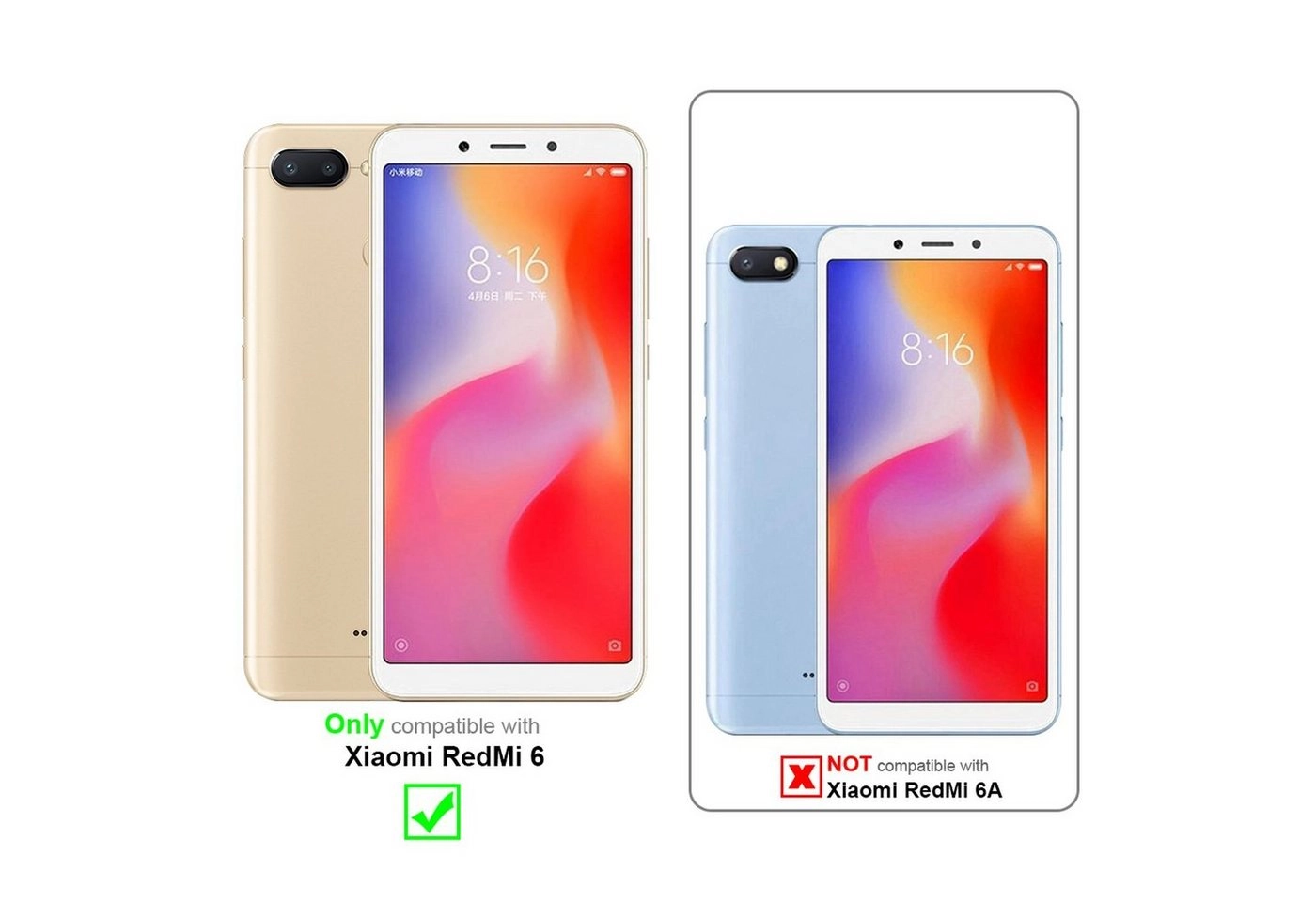 Cadorabo Vollbild Panzer Folie für Xiaomi RedMi 6 Schutzfolie in TRANSPARENT mit SCHWARZ Gehärtetes (Tempered) Display-Schutzglas in 9H Härte mit 3D Touch Kompatibilität
